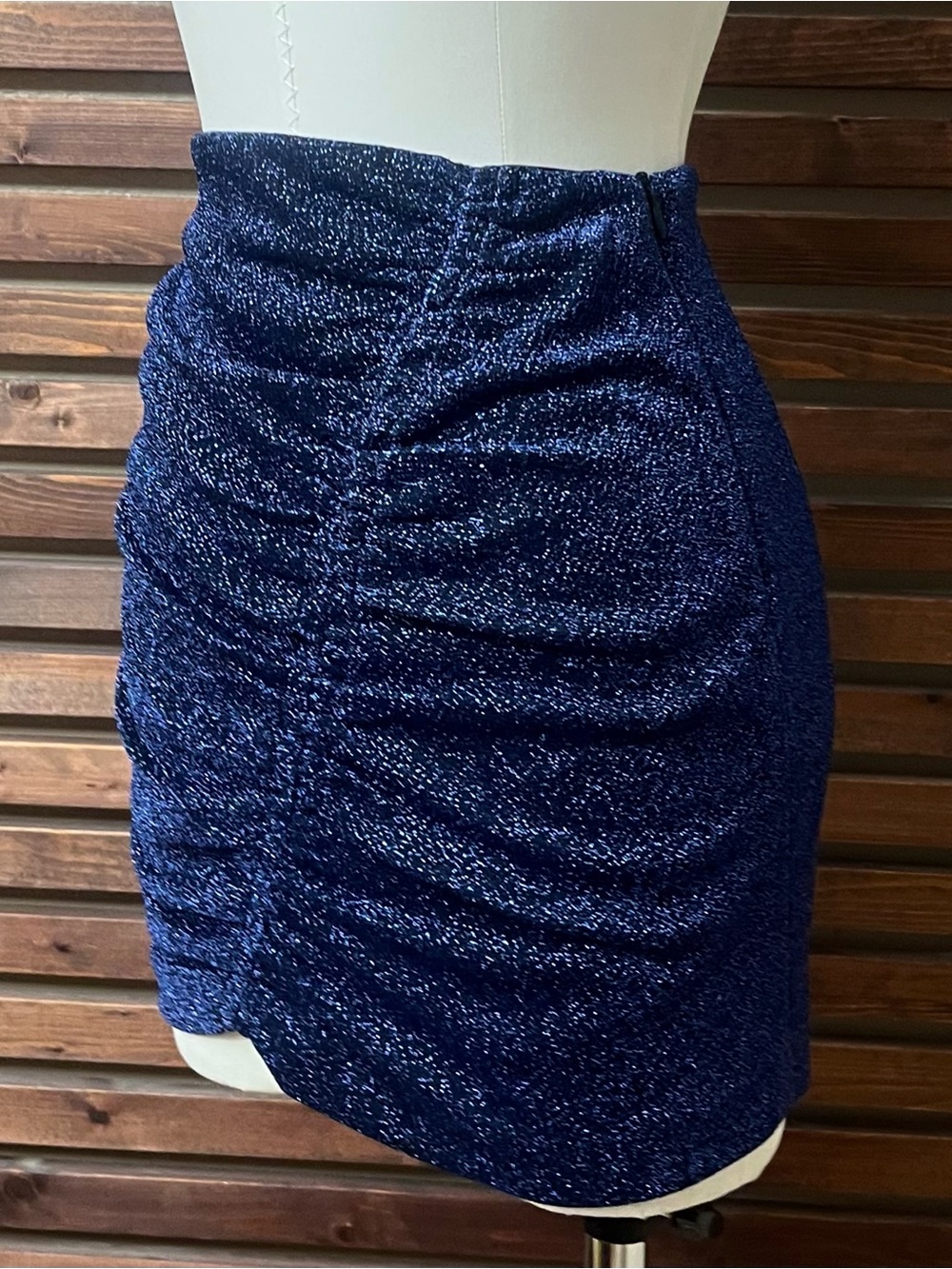 NWT Zara Sparkly Navy Blue Ruched High Waist Stretch Mini Club Party Skirt - M